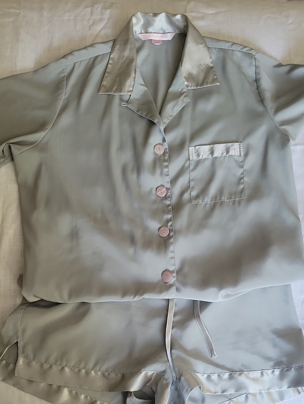 Victoria's Secret Sage Green Satin Short Sleeve Pajama Set